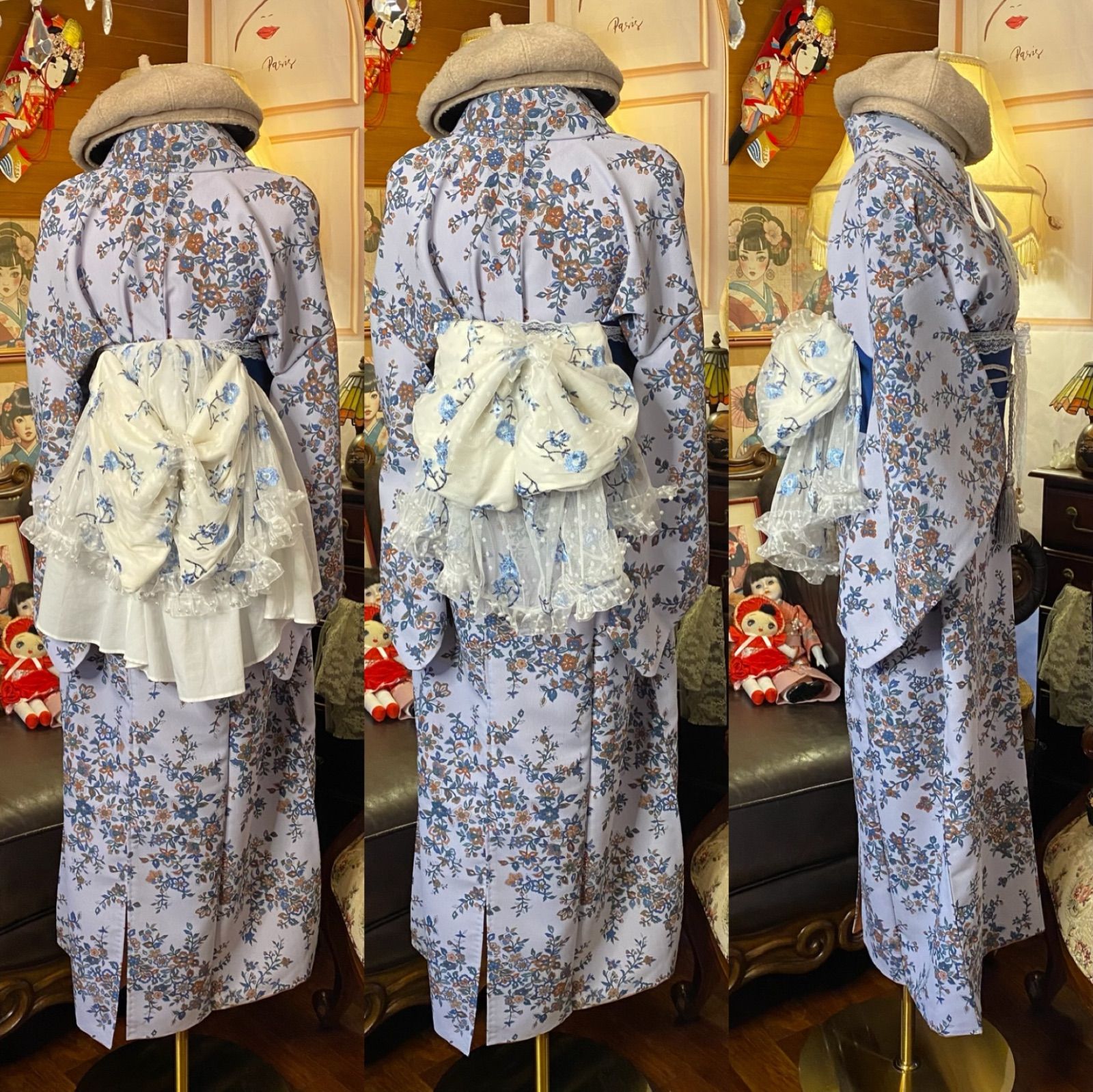 着物 ロング ワンピース ドレス ハンドメイド リメイク 重ね衿