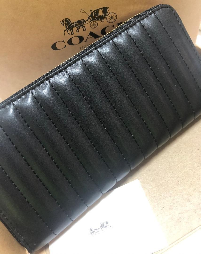 COACH コーチ 新品 ブラック 長財布 メンズ レディース 財布 黒 085