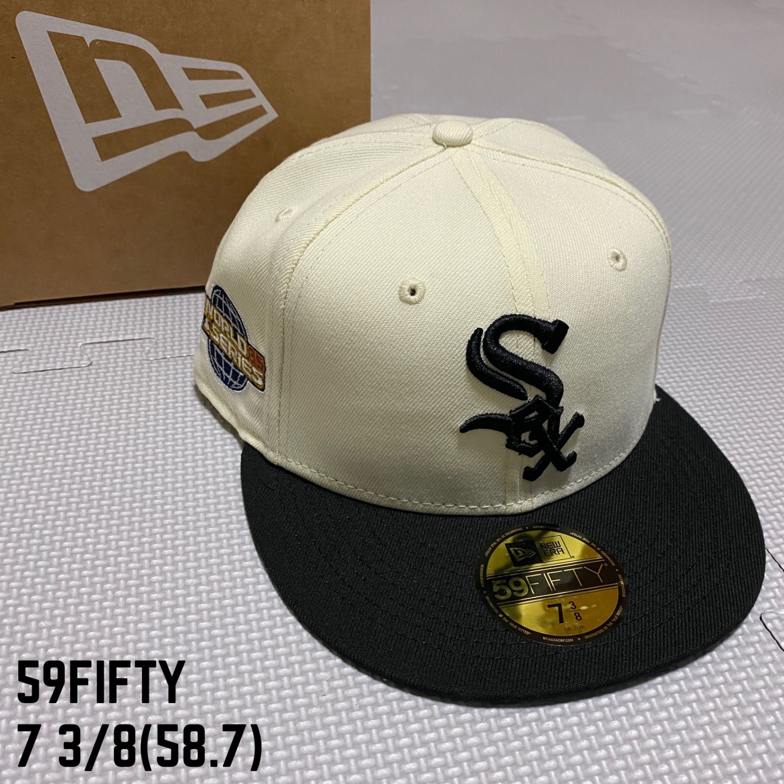 《NEWERA》ニューエラ シカゴ ホワイトソックス 59FIFTY 2トーン キャップ OGチームカラー オフホワイト ブラック つば裏 グリーン ワールドシリーズ サイドパッチ 7 3/8