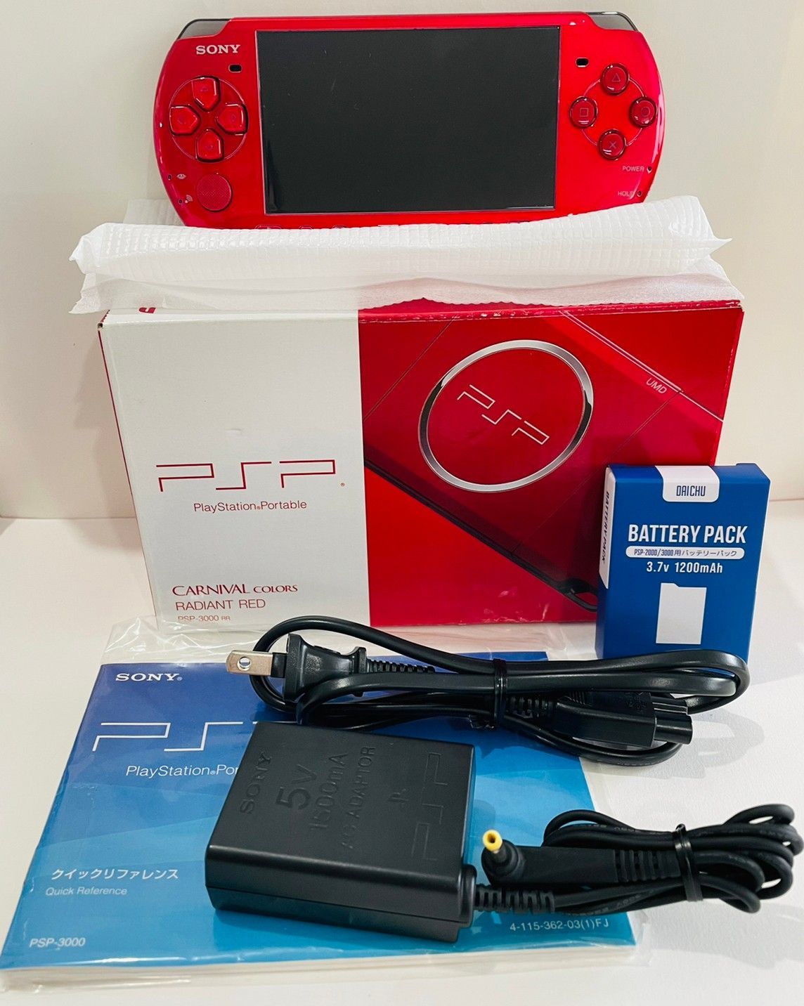 完品 SONY PSP 3000 レッド 本体 バッテリー付属 ソニー プレイステーション ポータブル プレステ playstation portable 赤