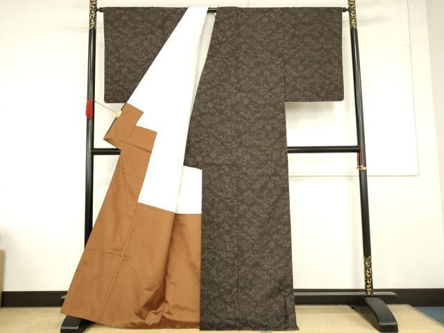 平和屋着物□小千谷紬 うおの絣 草花文 証紙付き 正絹 逸品