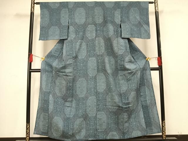 平和屋着物▽男性 お召 単衣 流水文 正絹 逸品 DAAV5228az