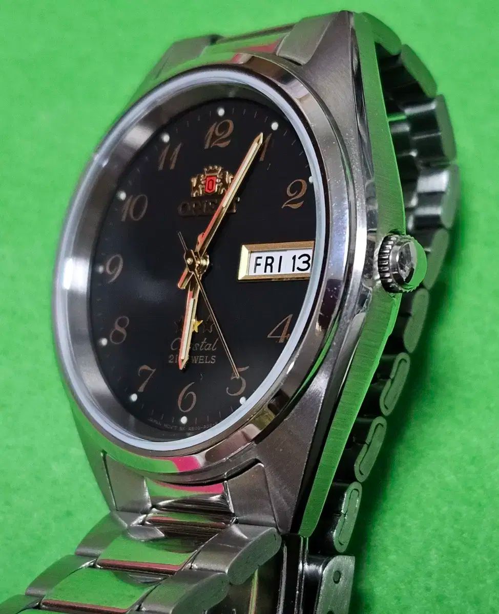 ヴィンテージ オートマチック 時計 Orient Crystal スリースター スチール バンド 時計