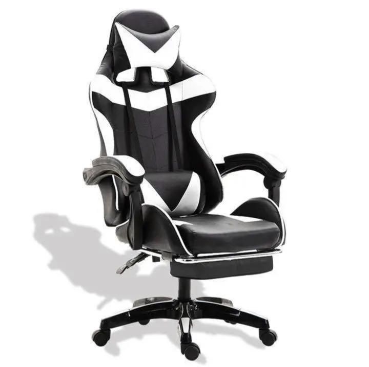 新品ホワイト レーシングチェア ゲーミングチェア フットレスト 椅子  白