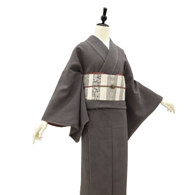 新古品】 江戸小紋 着物 未使用 正絹 袷 濃グレー グレージュ