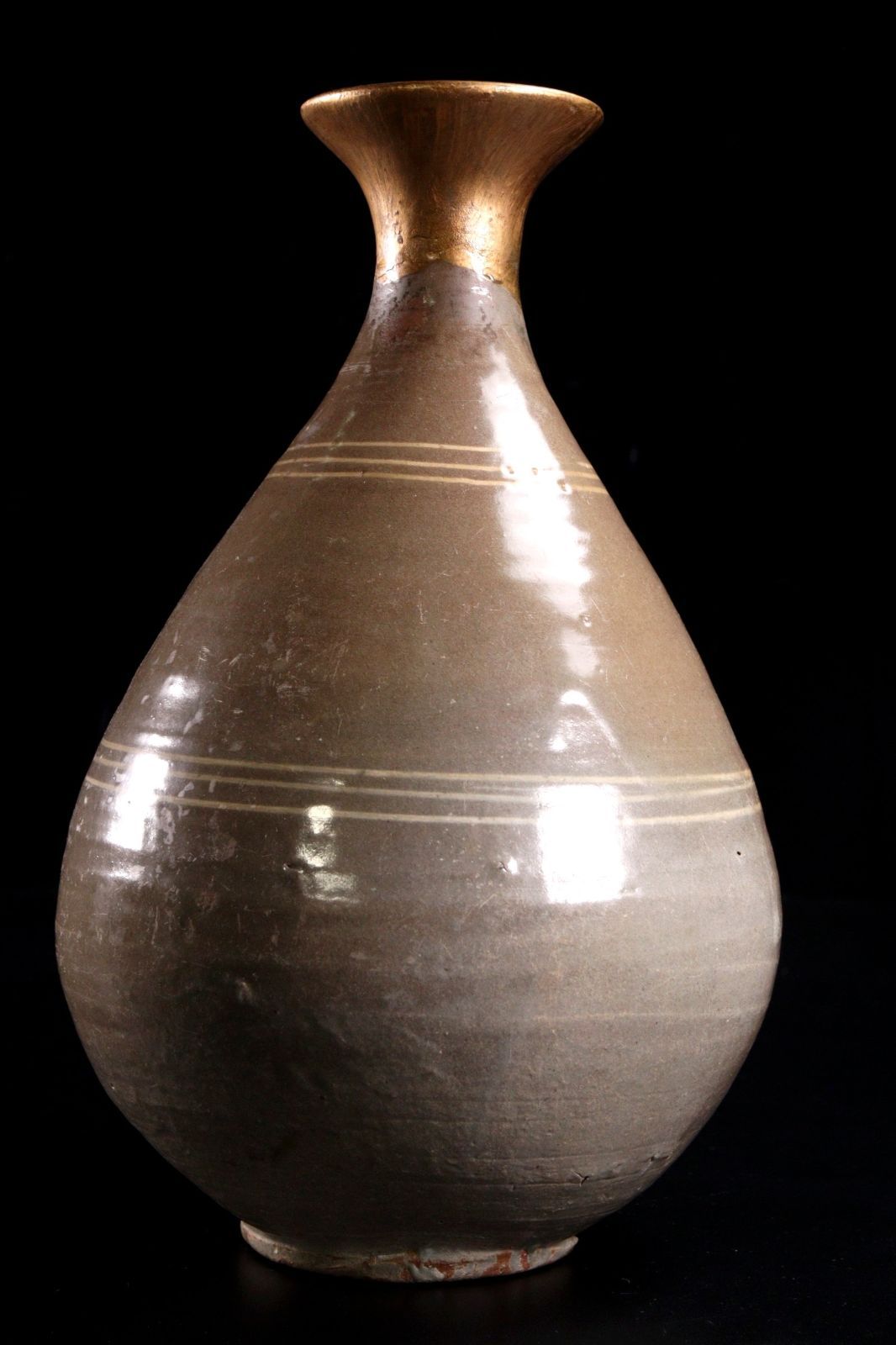 高麗時代 青磁製 環状縞文象嵌花瓶 30cm 徳利 花器 花入 朝鮮古