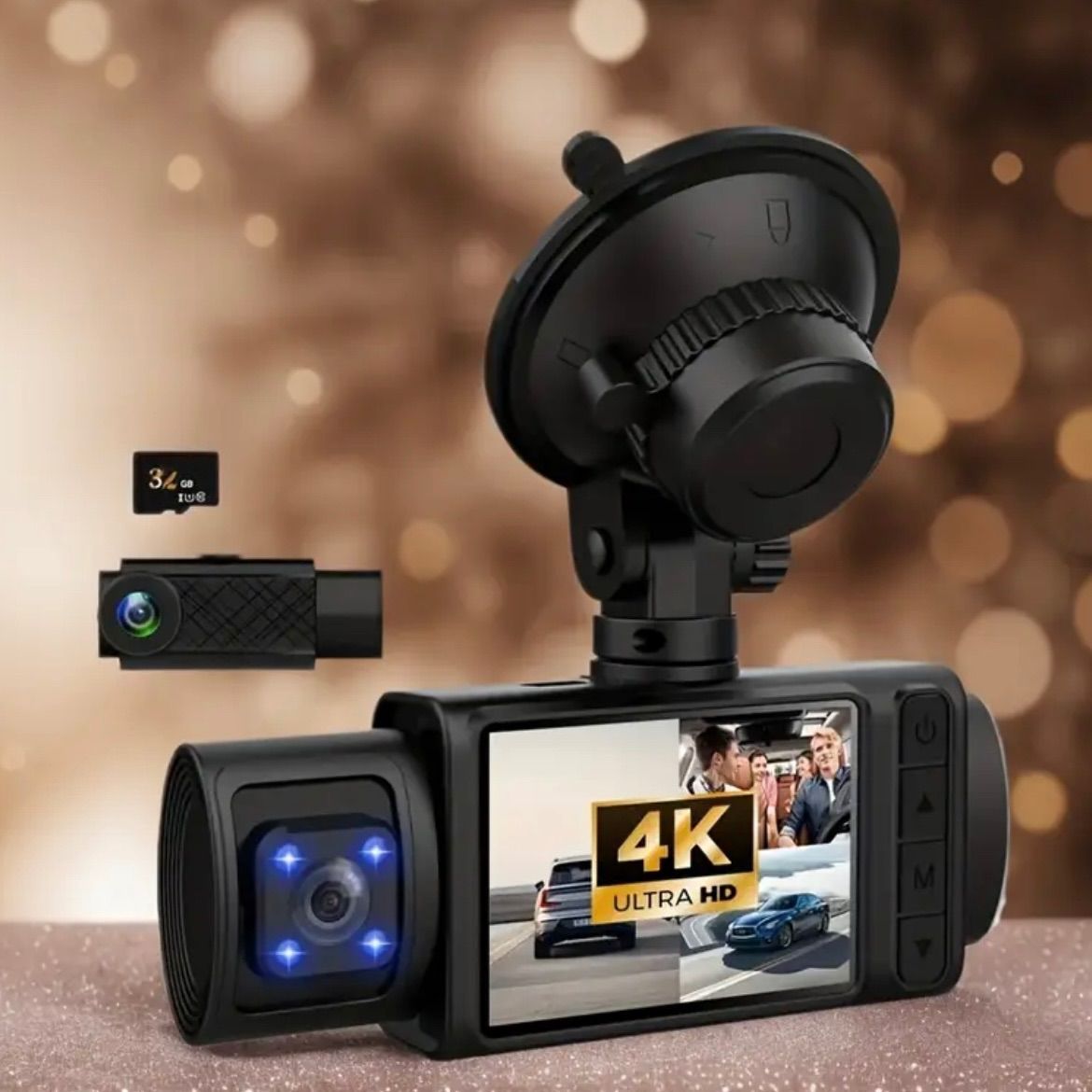 ドライブレコーダー フロント リア インテリア 3チャンネル ダッシュカム 赤外線 ナイトビジョン ループ録画 超広角レンズ USB電源  2インチディスプレイ バックアップカメラ機能付き 車内外録画対応 高画質 車両アクセサリー ブラック