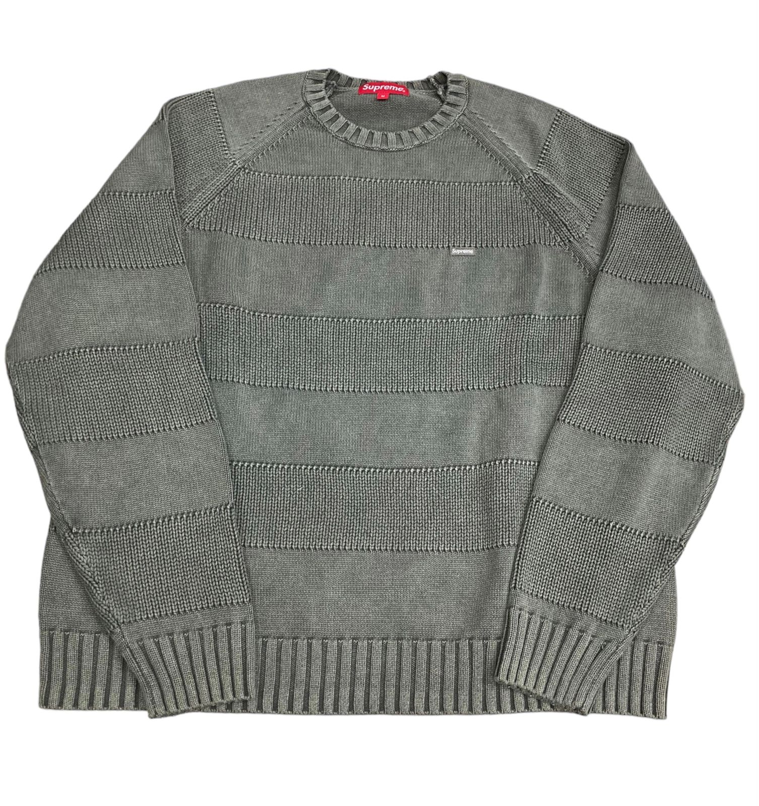 Supreme (シュプリーム) SMALL BOX STRIPE SWEATER スモールボックスロゴ ストライプセーター Mサイズ オリーブ  メンズ/027