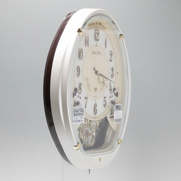 ディズニー ミッキーマウス 掛け時計 電波 白パール セイコー