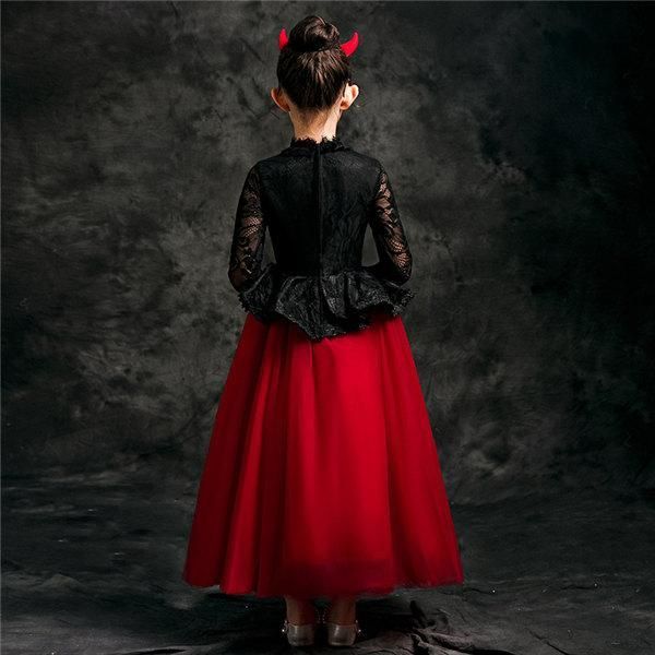 キッズ ハロウィン コスプレ ドレス ワンピース ロング丈 長袖 ゴシック 魔女 子供 バンパイア 悪魔 デビル おうちハローウィン 衣装 SKLAD-KIRPICHA_RU