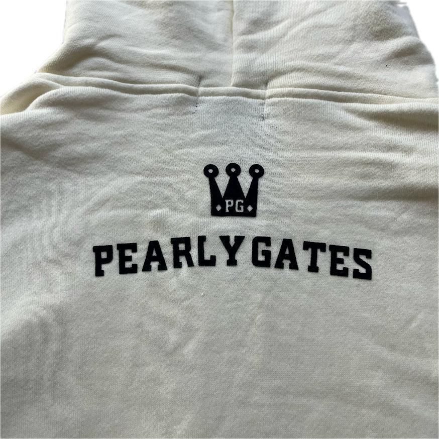 【25周年】PEARLY GATES パーリーゲイツ ジップパーカー 刺繍ロゴ ゴルフウェア 5 日本製 25 8 アイボリー系 ホワイト系 デカロゴ 25周年】PEARLY GATES パーリーゲイツ ジップパーカー 刺繍ロゴ