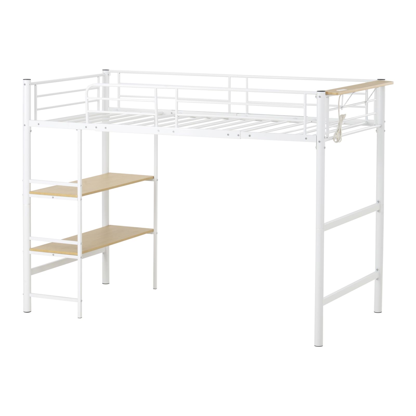 「24％割」Homebliss 高さ130cm パイプベッド ロフトベッド ロータイプ シングル 収納 スチール 耐震 ベッド シングル パイプベッド パイプ 収納付き ラック付き【デスクなし】 White N511P201142W
