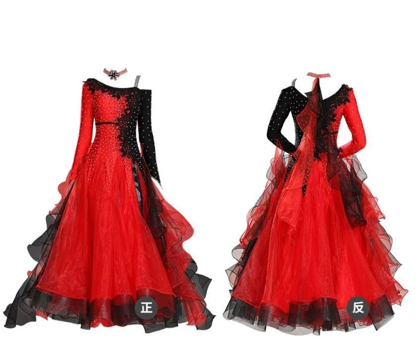 新品未使用社交ダンスドレス モダンダンス 刺繍 キラキラ レッド