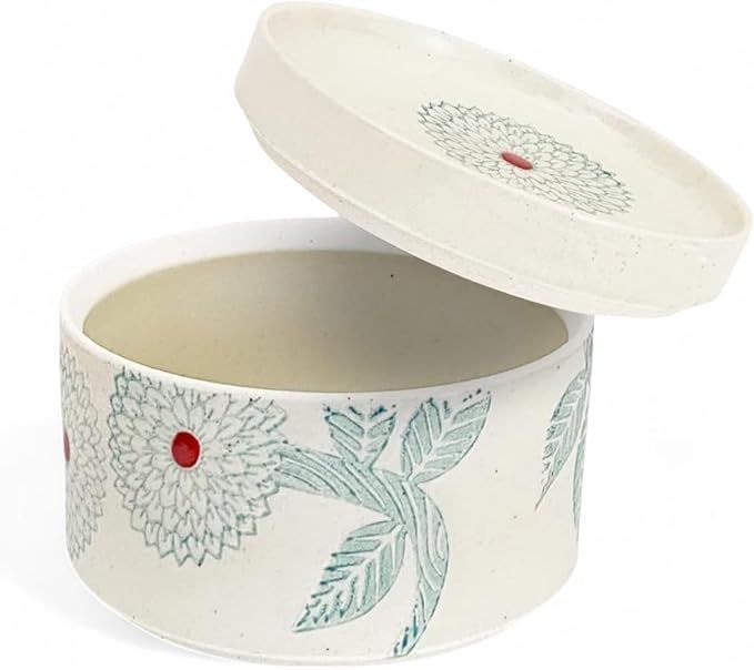 J-kitchens 勲山窯 おひつ 一善 （ ごはん茶碗小 1杯分 ） 陶器 電子レンジ対応 ダリア φ11x7.5cm 陶器 食洗機対応 北欧 風 波佐見焼 日本製