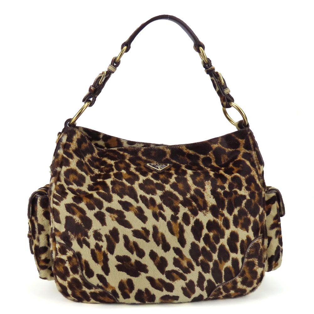 PRADA レオパード ハラコバッグ ゴールド金具 PRADA 2way ショルダーバッグ ハラコ レオパード ゴールド金具 【公式