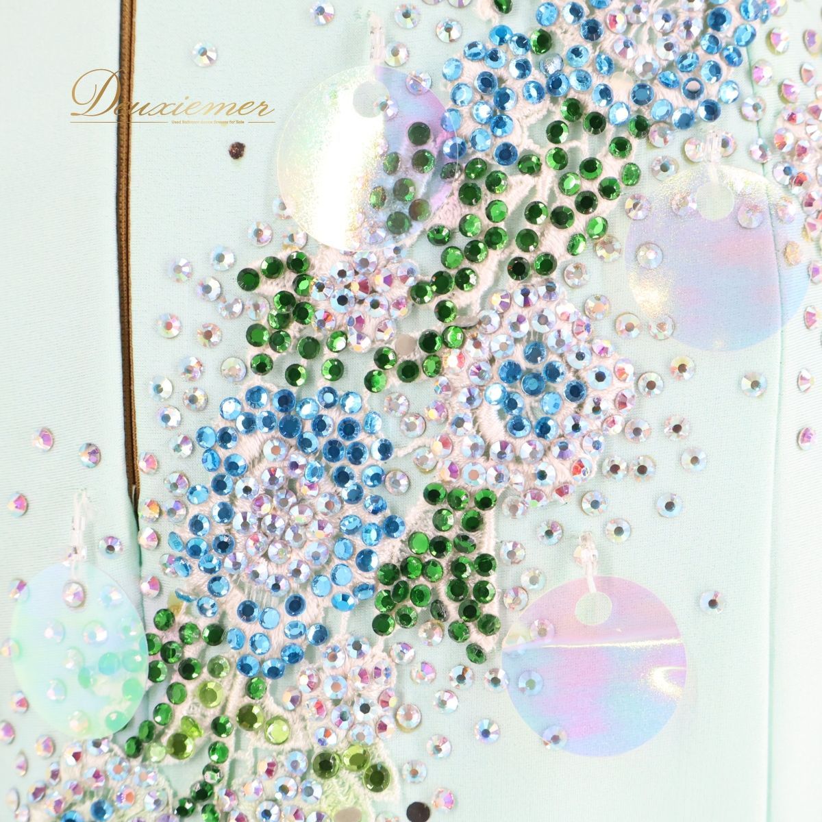 社交ダンス衣装】グリーン ツキオカ ラテン ドレス ワンピース 水色 緑  