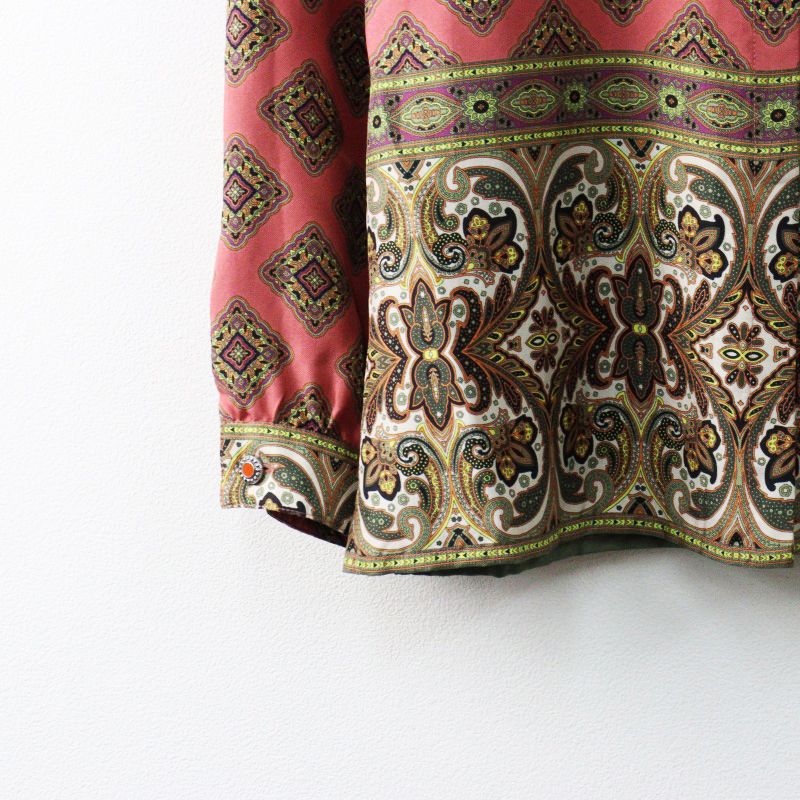 イタリア製 2019年 エトロ ETRO シルク camicle ペイズリープリント切替 比翼ボタン長袖シャツ 38 ピンク アンサンブル トップス