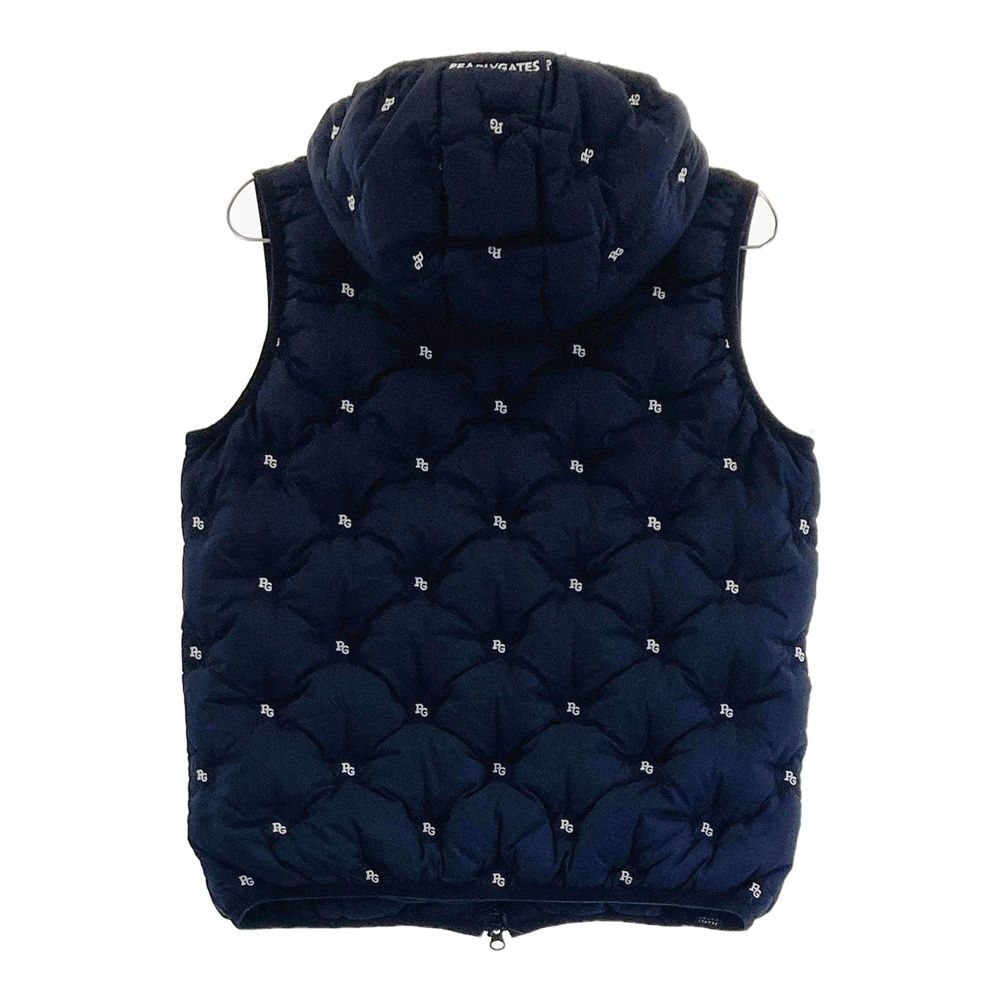 サイズ 0 PEARLY GATES パーリーゲイツ フード付 ダウン ジップベスト ロゴ 星刺繍 総柄 ネイビー系 240101480183 ゴルフウェア レディース ストスト