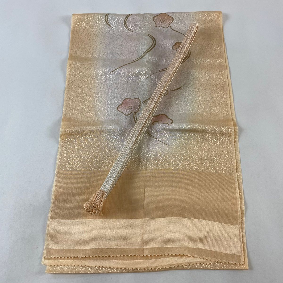 和装セット 優品 帯締め帯揚げ2点セット 梅 流水 金彩 ぼかし 薄オレンジ 正絹 和装小物