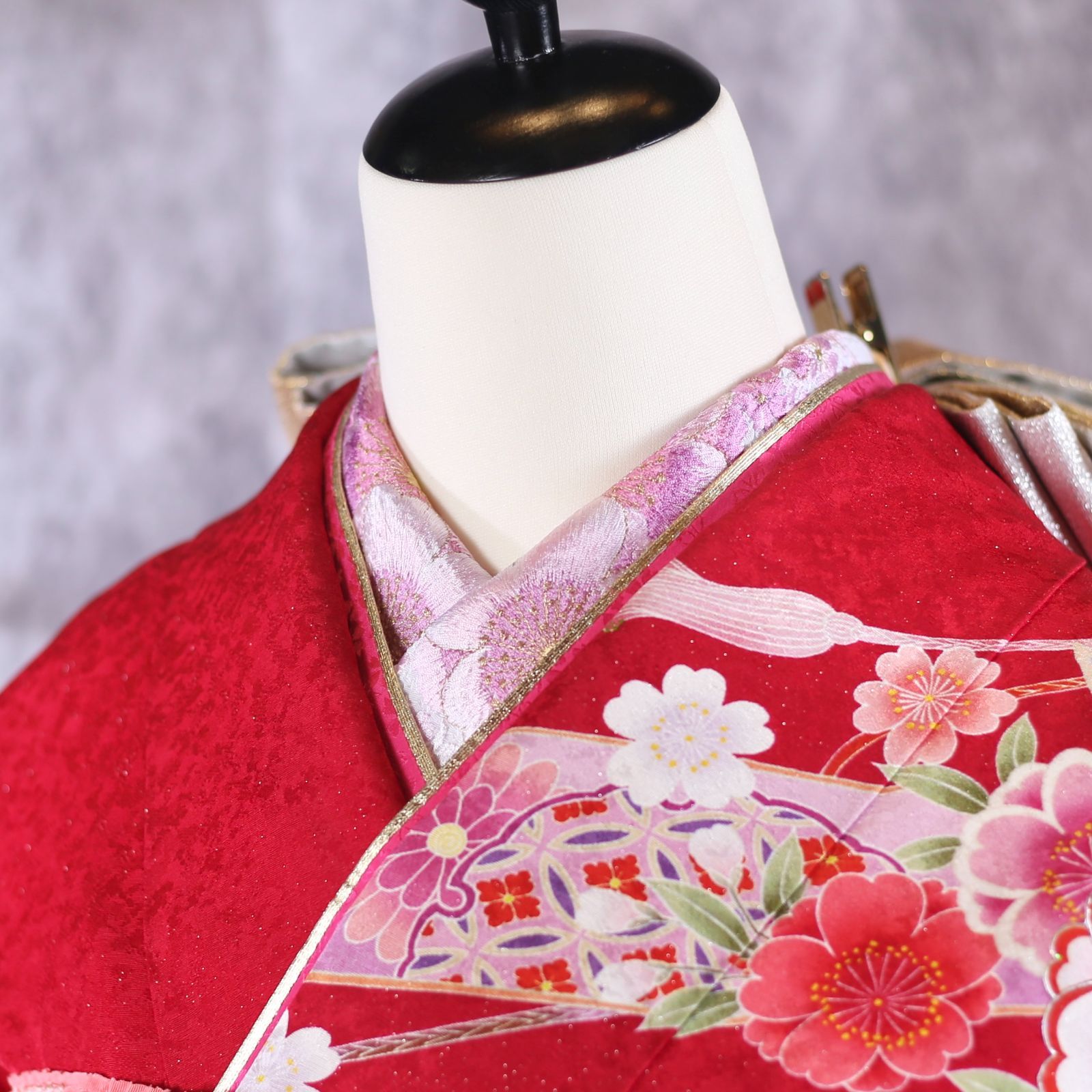 振袖フルセット 振袖セット 振袖 LLトールサイズ 赤×熨斗 美品 成人式 着物 晴れ着 6点セット KFN-68 振袖フルセット 振袖セット 振袖 LLトールサイズ 中古 赤×熨斗 美品