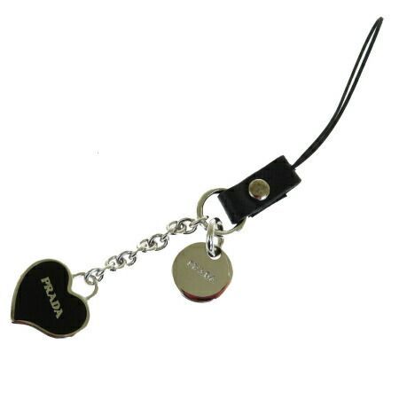 【中古】 美品 プラダ PRADA バッグチャーム キーホルダー ストラップ シルバー ブラック メタル レザー 03ER104