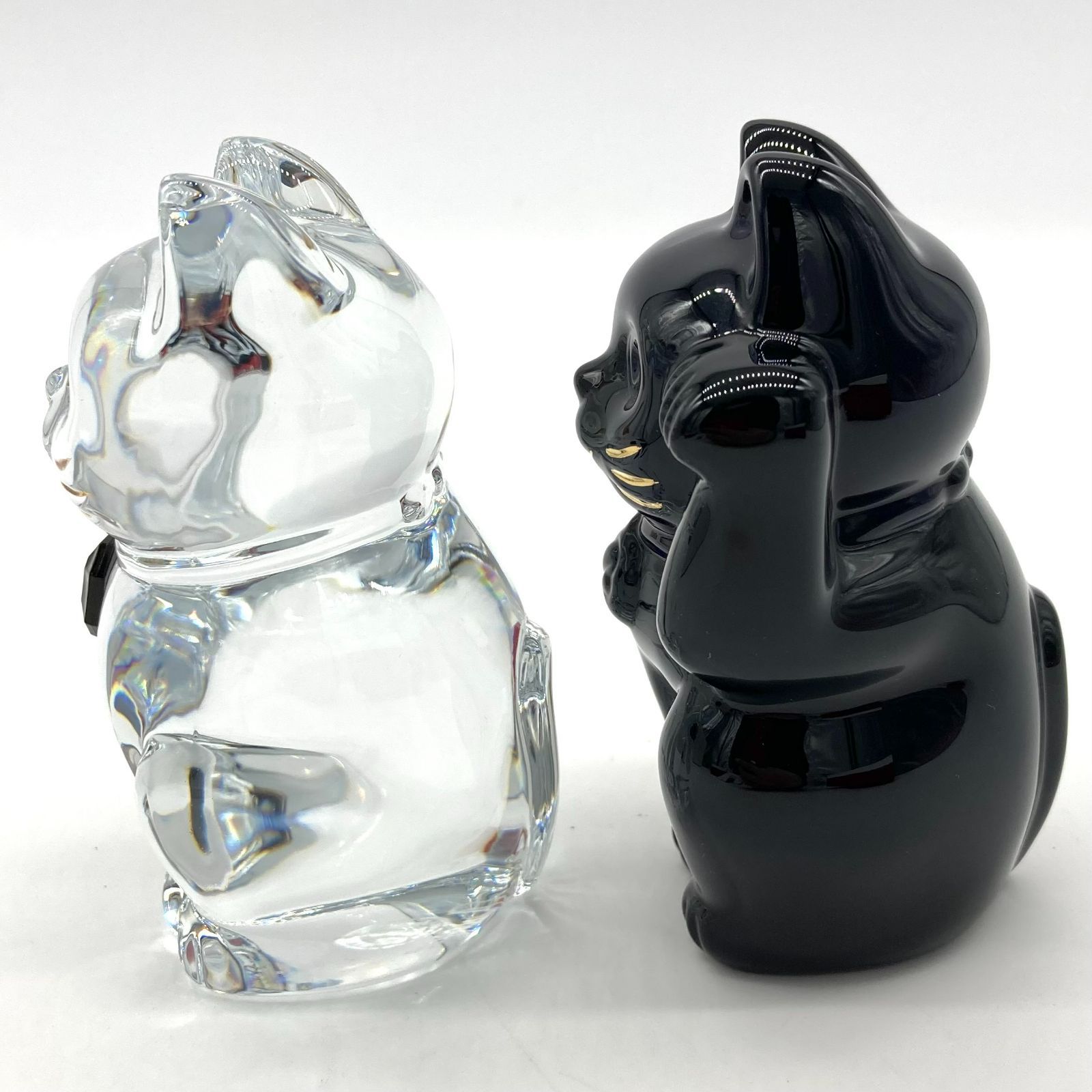 ▽【美品】Baccarat/バカラ 招き猫 クリスタル 2点セット オブジェ