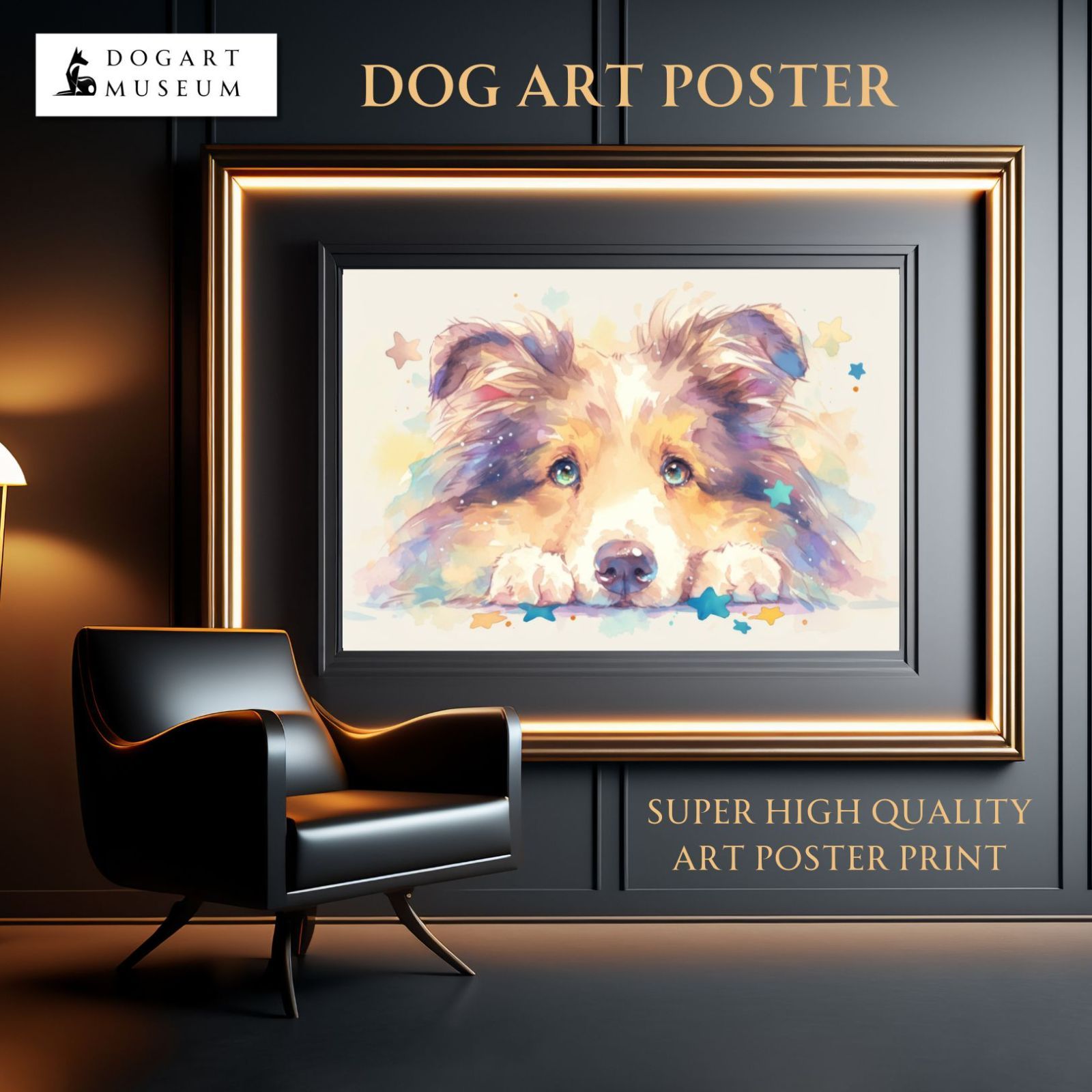 The Starry Dog 星降る犬 - ラフコリー シェルティーの子犬 No.1 星 スター かわいい 子犬 アートポスター 犬の絵 犬の絵画 犬のイラスト