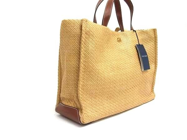 COLE HAAN コールハーン ストロー×レザー 2WAY ハンドバッグ ショルダー トート ベージュ系×ブラウン系 FP5869