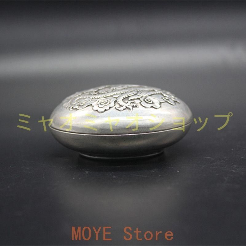 銅製 竜紋臙脂盒 印泥盒 墨盒 書道具 文房具 装飾品 現代工芸品