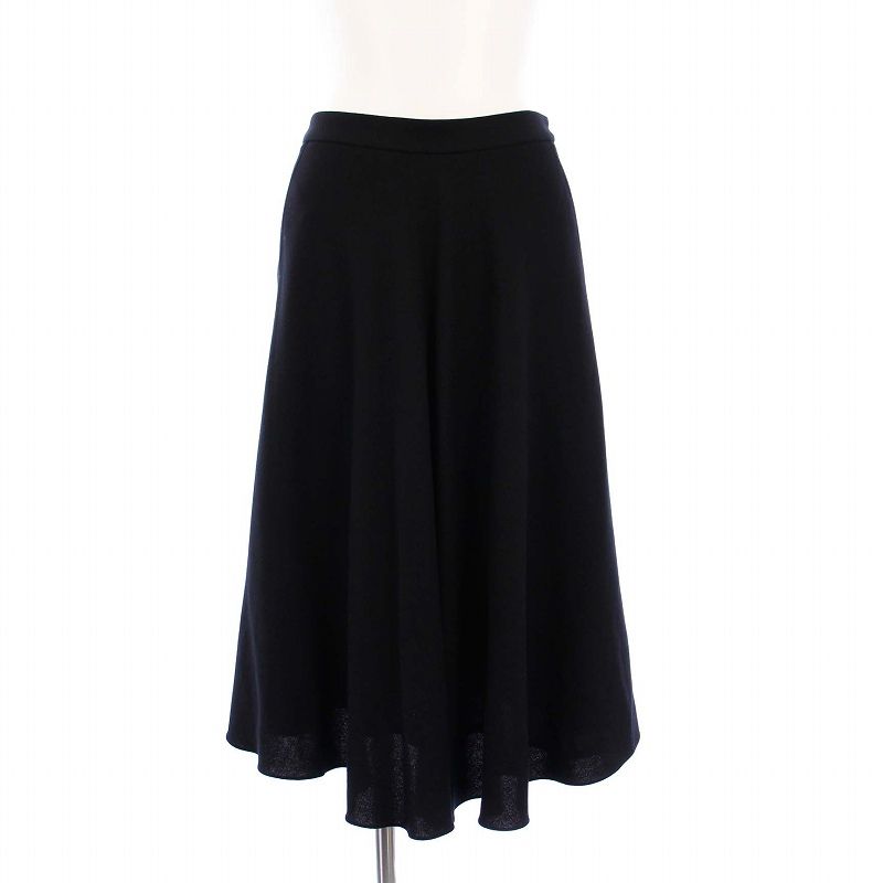 エルメス HERMES フレアスカート ひざ丈 ウール 34 ブラック /KH □KH  