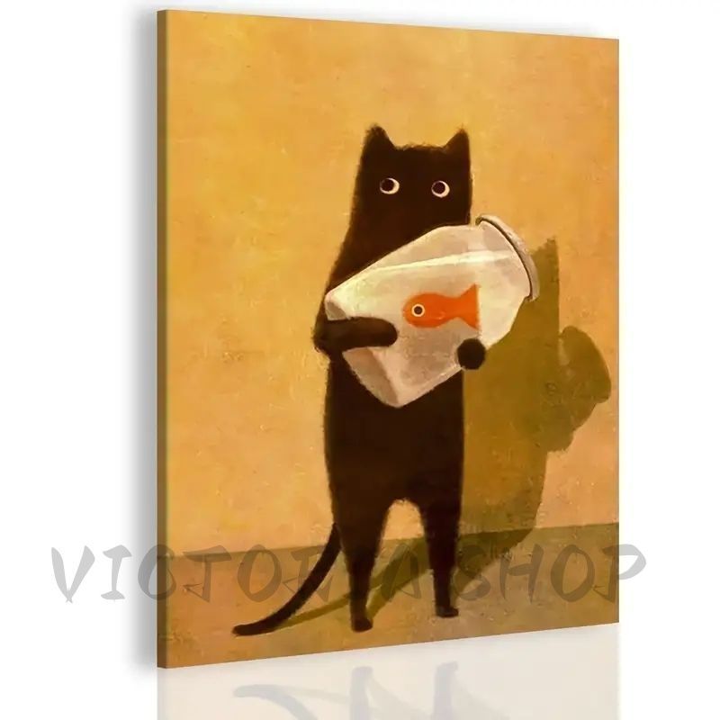 Akio 猫の絵画 木製フレーム付き Akio 猫の絵画 木製フレーム付き 渡辺あきお】『いつかボクも