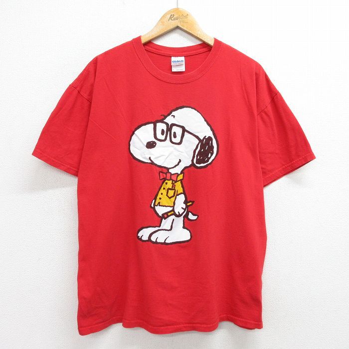 XL/古着 半袖 ビンテージ Tシャツ メンズ 00s ピーナッツ スヌーピー 大きいサイズ コットン クルーネック 赤 レッド 24apr16 中古