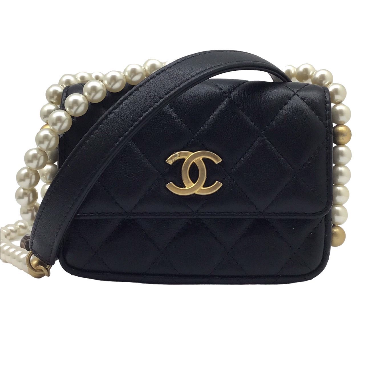 シャネルchanel ミニフラップ　ショルダーバック　パール　チェーン　ブラック