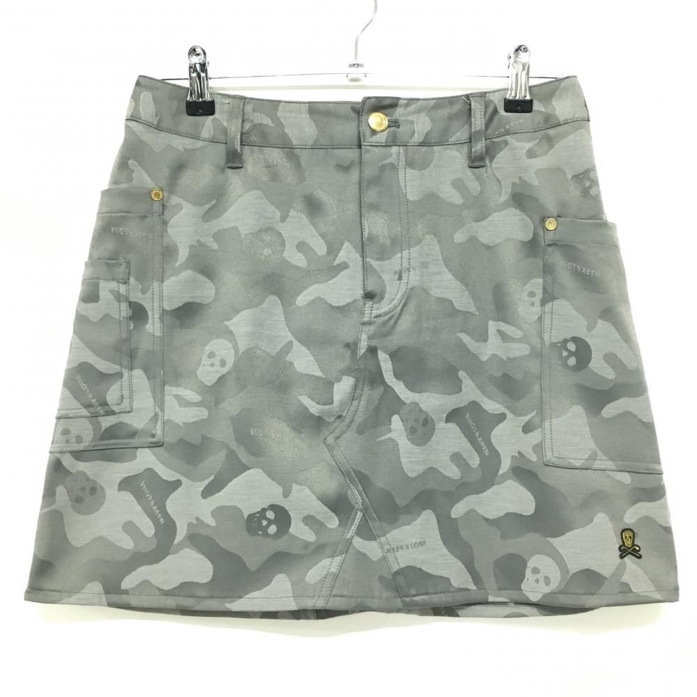 マークアンドロナ スカート グレー カモフラ 迷彩 スカル レディース L ゴルフウェア MARK＆LONA