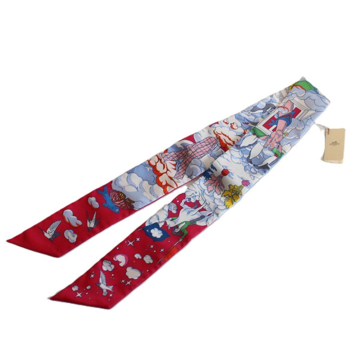美品】HERMES エルメス ツイリー 私の雲 シルク100％ レッド系【いおき