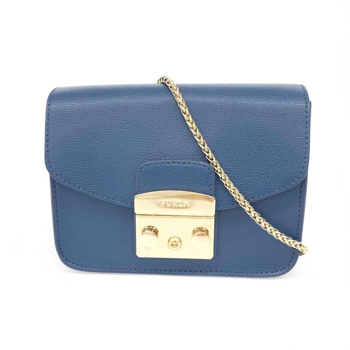 良好 FURLA フルラ メトロポリタン ショルダーバッグ ブルー レザー レディース 240001089993 - メルカリ