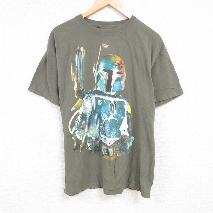 XL/古着 半袖 Tシャツ メンズ スターウォーズ STAR WARS ボバフェット コットン クルーネック 緑 グリーン 24jul08 中古