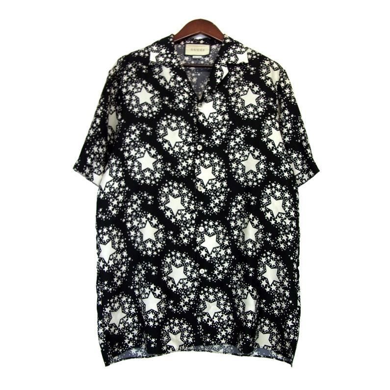グッチ GUCCI 【 625502 ZAAENN 】 スター 総柄 シルク オープンカラー 半袖 シャツ　n7483