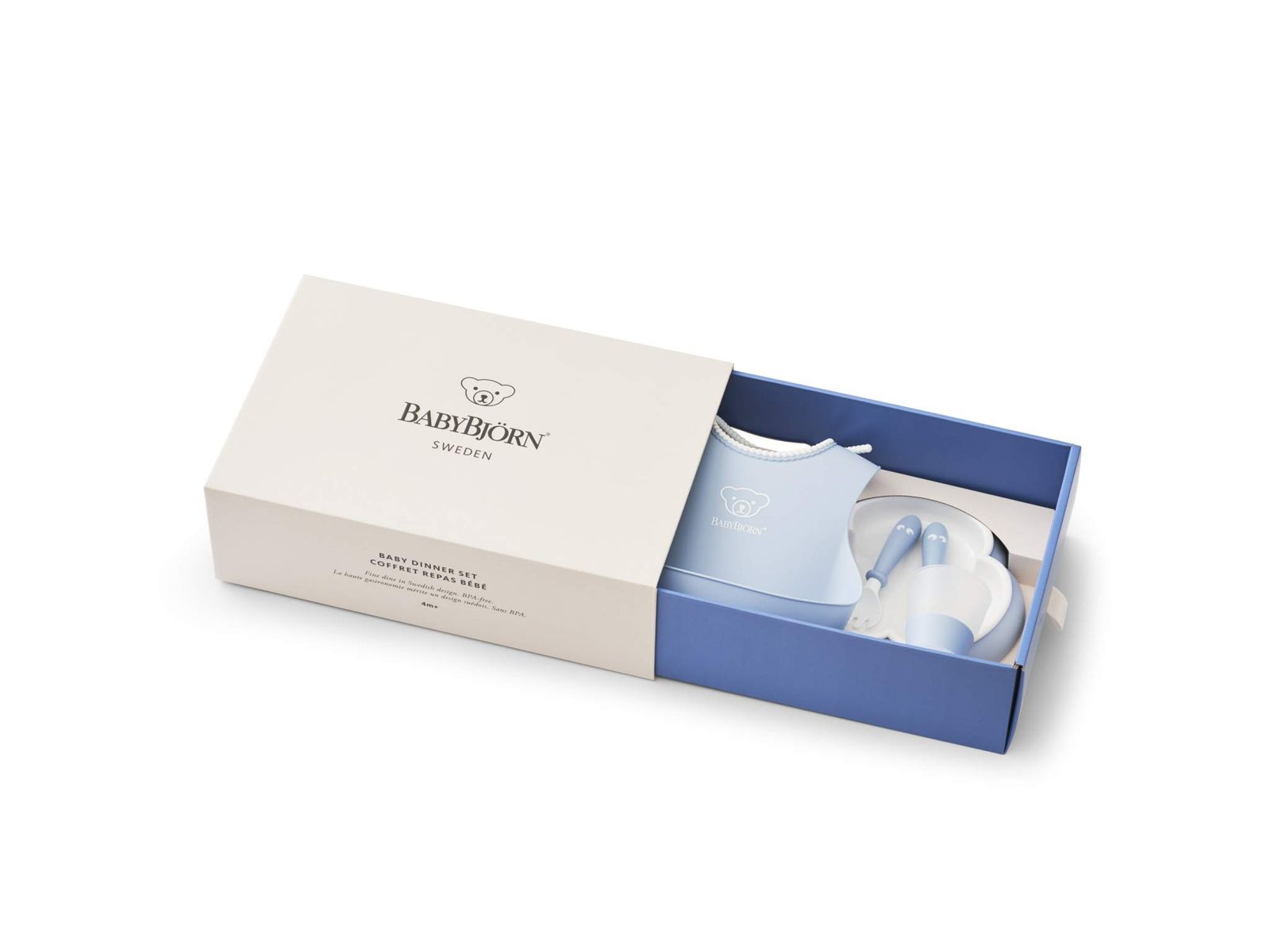 (未使用)BABYBJÖRN ベビー用食器セット(ブルー) BabyBjorn（ベビービョルン） ベビープレート・スプーン\u0026フォーク2セット パウダーグリーン｜食器セット お食事 双子 出産祝い