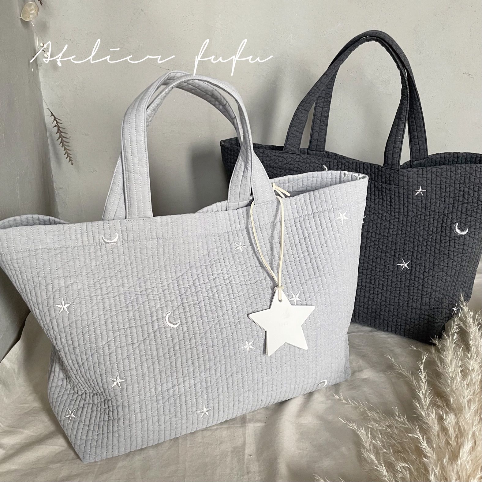 大きめヌビバッグL くたっと感が ♪刺繍入り 大容量 マザーズバッグ イブルバッグ トートバッグ