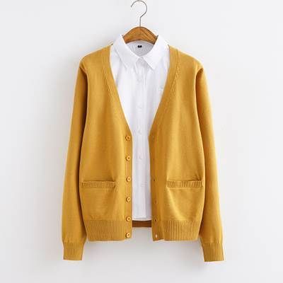 種類47：画像8/XS トップス カーディガン ミディアム丈 袖あり 長袖 Vネック 襟なし ポケット 前開き 綿 かわいい シンプル カジュアル おしゃれ お洒落 ラフ ラブリー キュート 無地 春 秋 冬 10代 20代 オフィス 通勤 学生 通学 デート