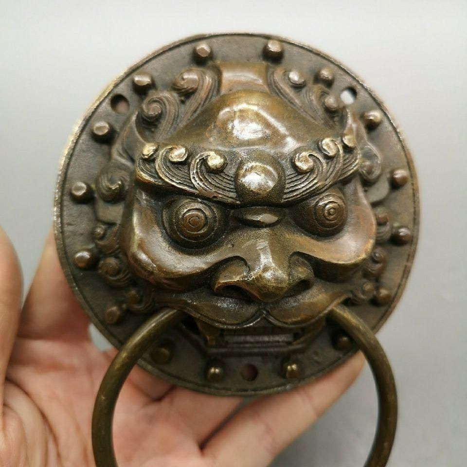 銅器 獣頭門環 獅子頭大門ノブ木戸門引環一対 装飾品 工芸品 置物 銅器 獣頭門環 獅子頭大門ノブ木戸門引環一対 装飾品 工芸品