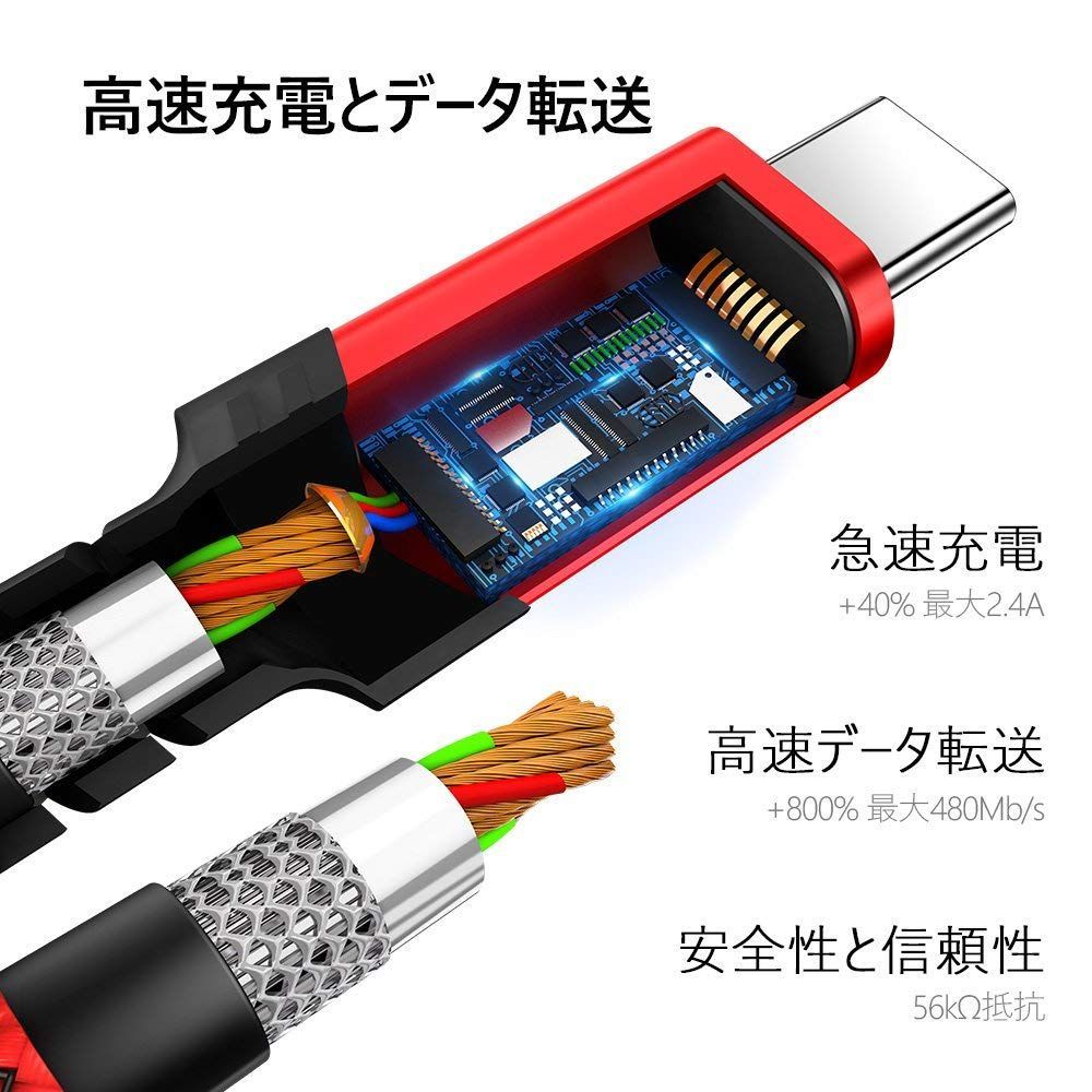 【人気商品】C ケーブル 【1m+2m 超高耐久ナイロン編み】USB Type type c 3.1A高速充電 480Mb/s高速データ転送 QuickCharge3.0対応 SamsungGalaxy 22 USB S20 S10 S9 S8 Note 10