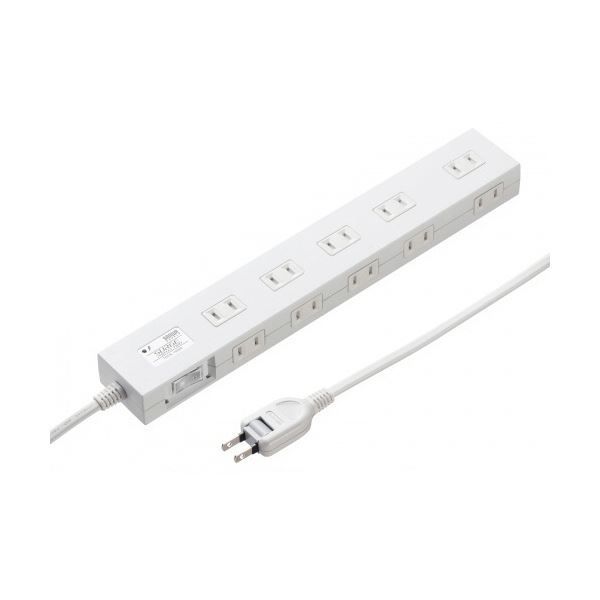 サンワサプライ雷ガードタップ 2P 10個口 1m ホワイト TAP-SP2110N-1W 1個