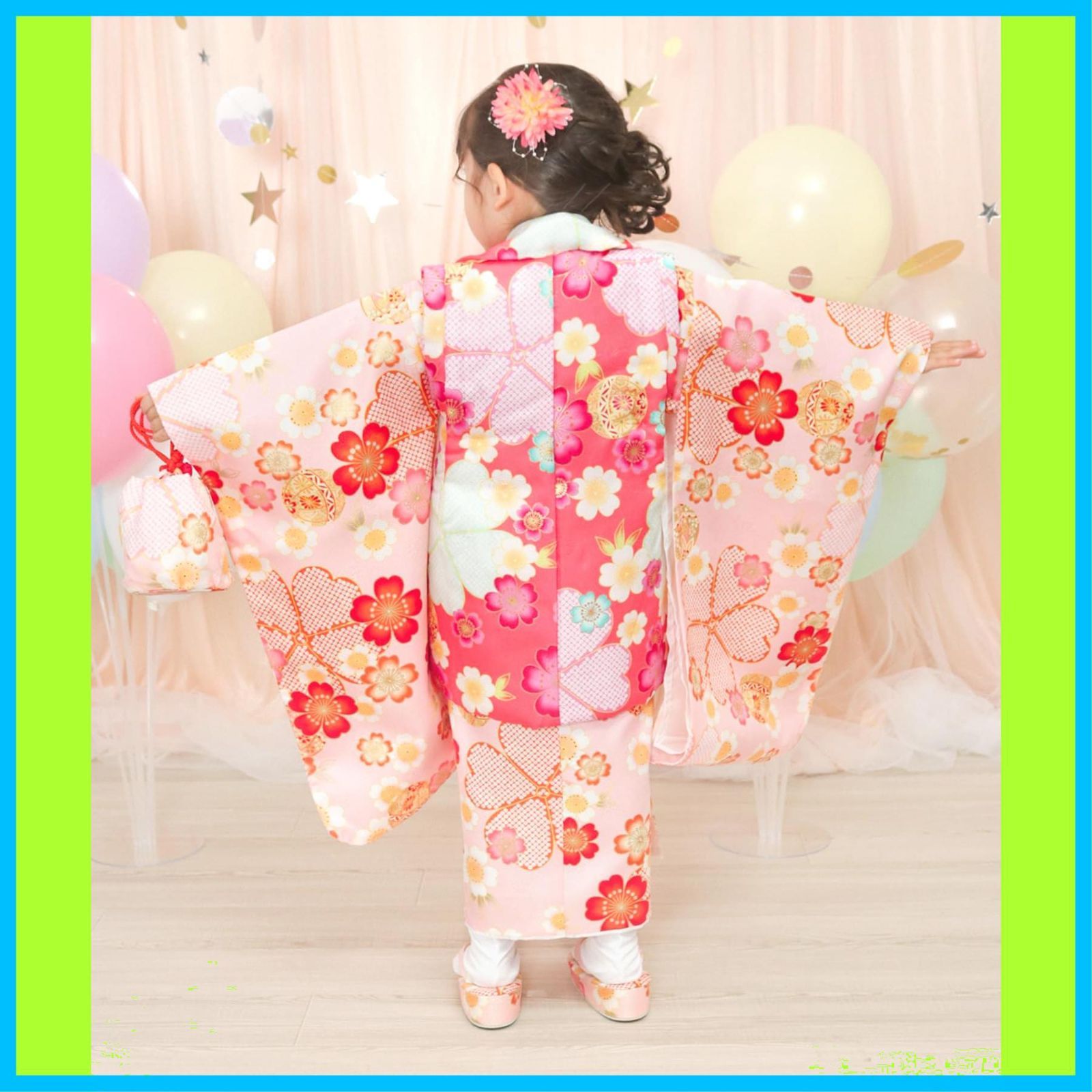 七五三 3歳 女の子 着物 被布 淡桃の恋詩 くすみカラー