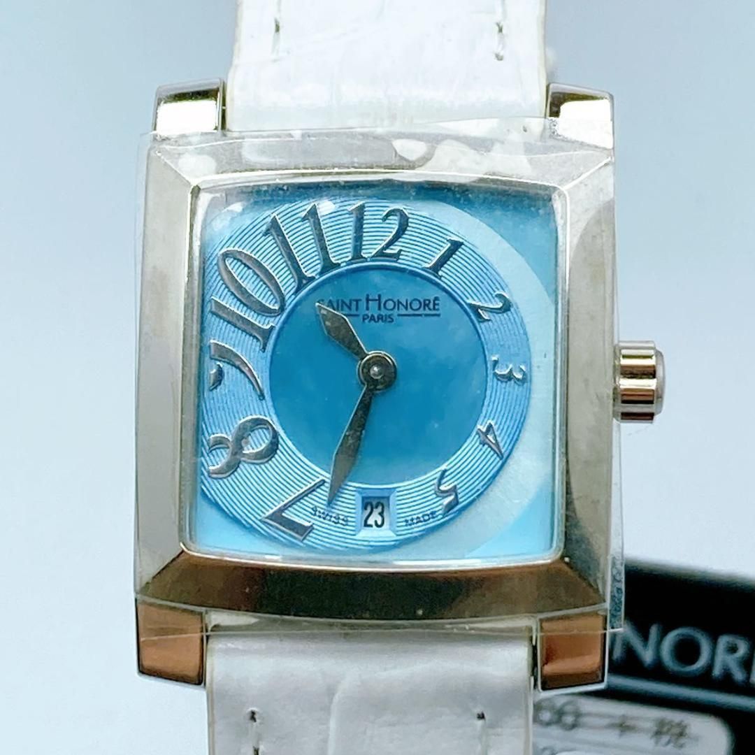 美品】サントノーレ ブルーシェル スクエア クォーツ レディース