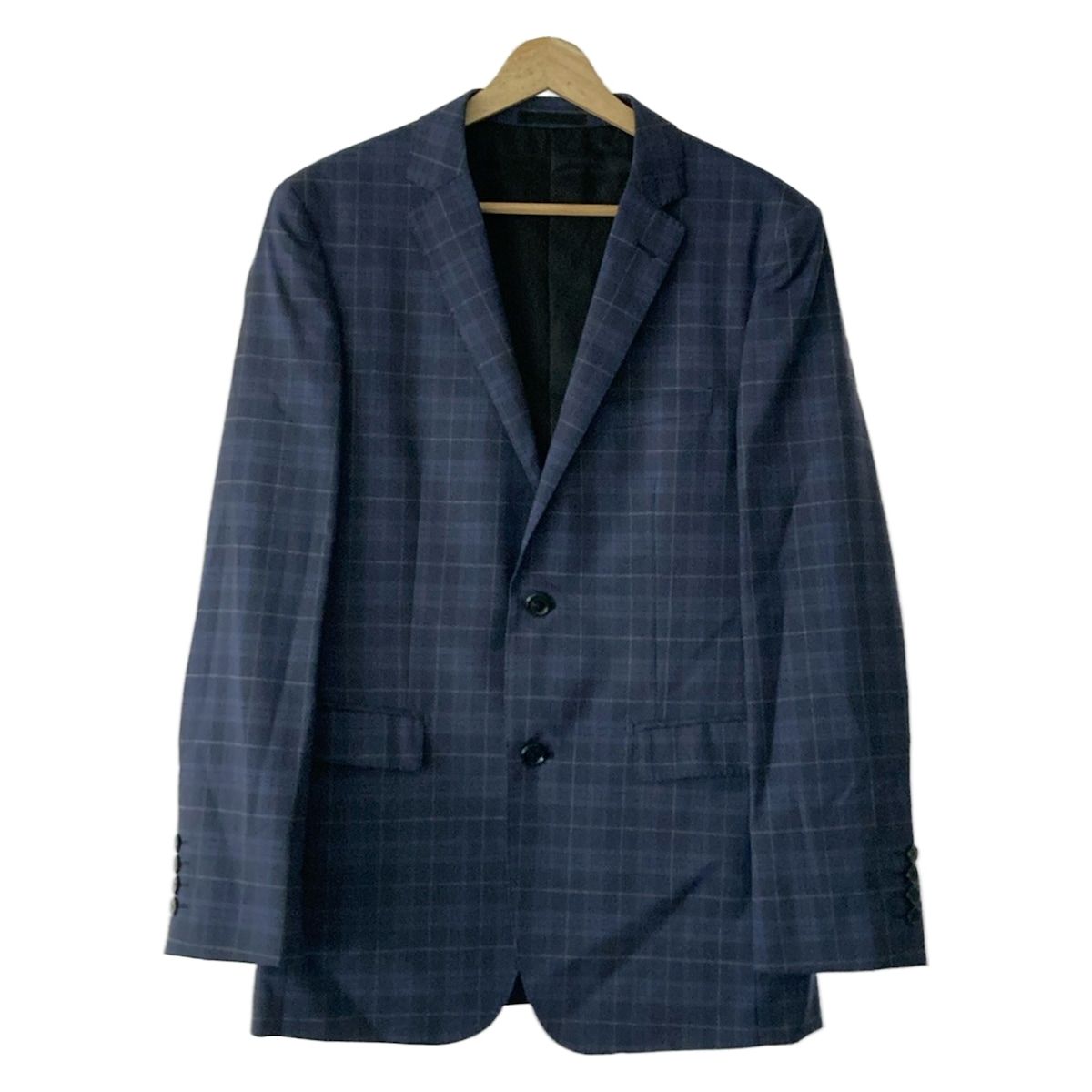 バーバリーブラックレーベル 日本製 スーツ 水牛釦 チェック 黒 M相当