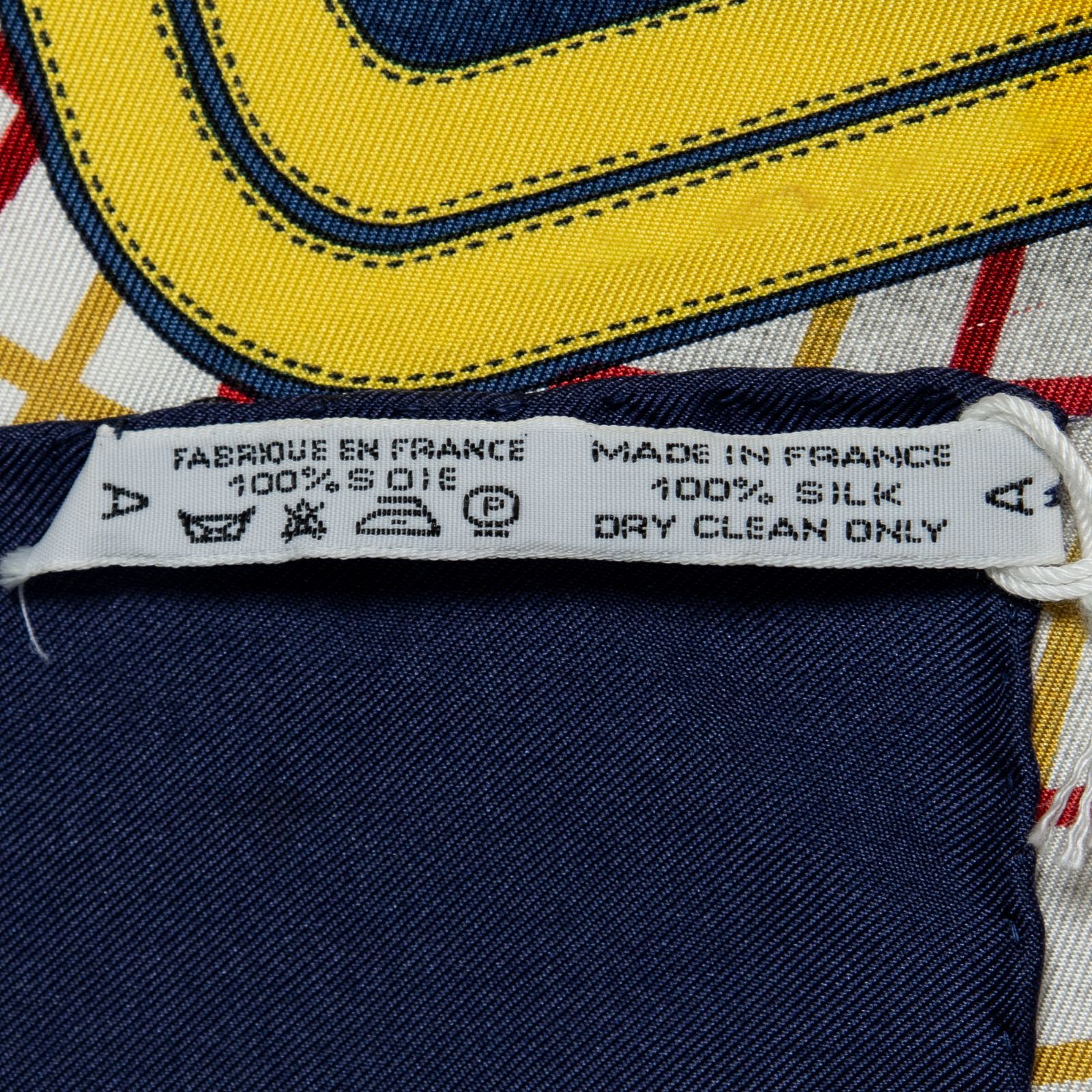 HERMES エルメス スカーフ ネイビー/イエロー/アイボリー100% ツイル