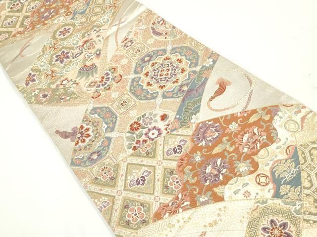 平和屋着物○つけ帯 唐織 正倉院花文 金糸 三越扱い 正絹