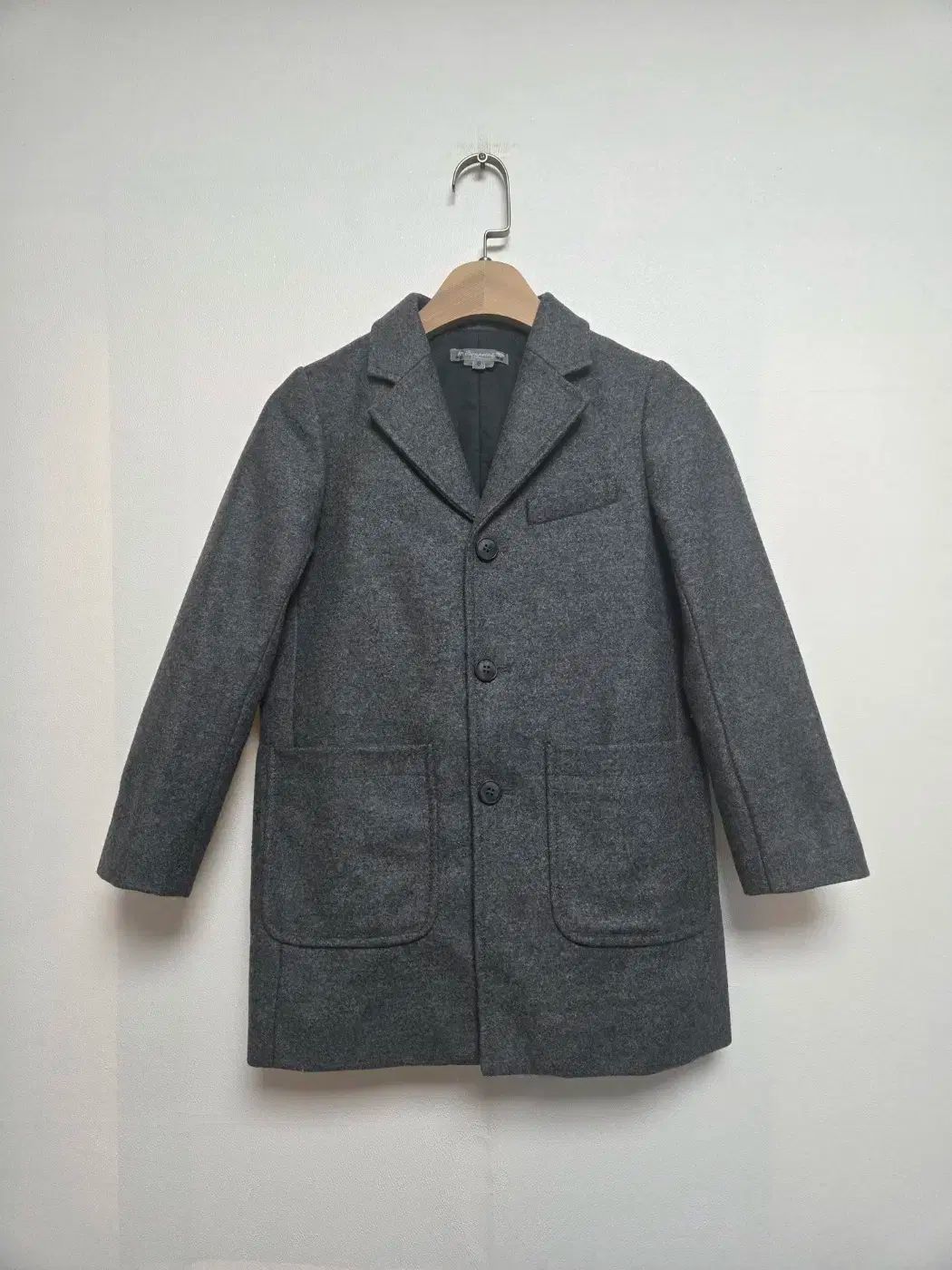 ボンポワン 男の子 ウール ブレンド ベーシック コート グレー 8A